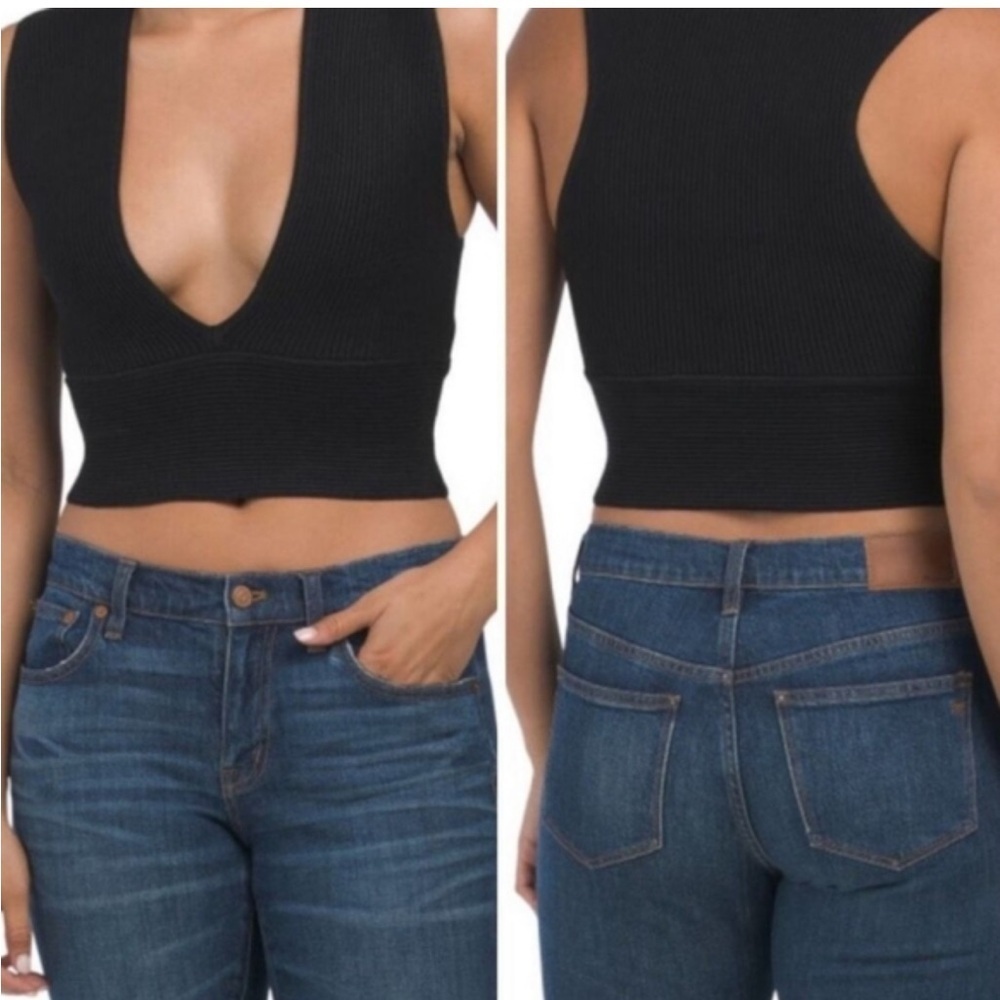 House of Harlow 1960 Deep V Black Ribbed Tank Top Size Medium